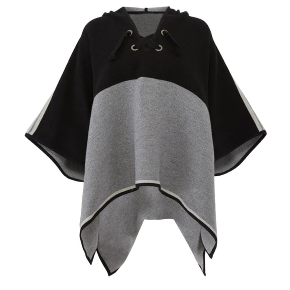 BA&SH Colorblock Hooded Poncho Sweater Lady Cape Wool Blend